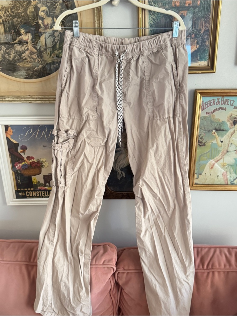 aerie Men's Light Tan Cargo Jogger Pants with Drawstring
